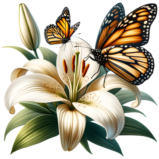 Orange Butterflies On White Flower Vinyl Sticker Decal