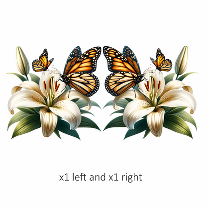 Orange Butterflies On White Flower Vinyl Sticker Decal