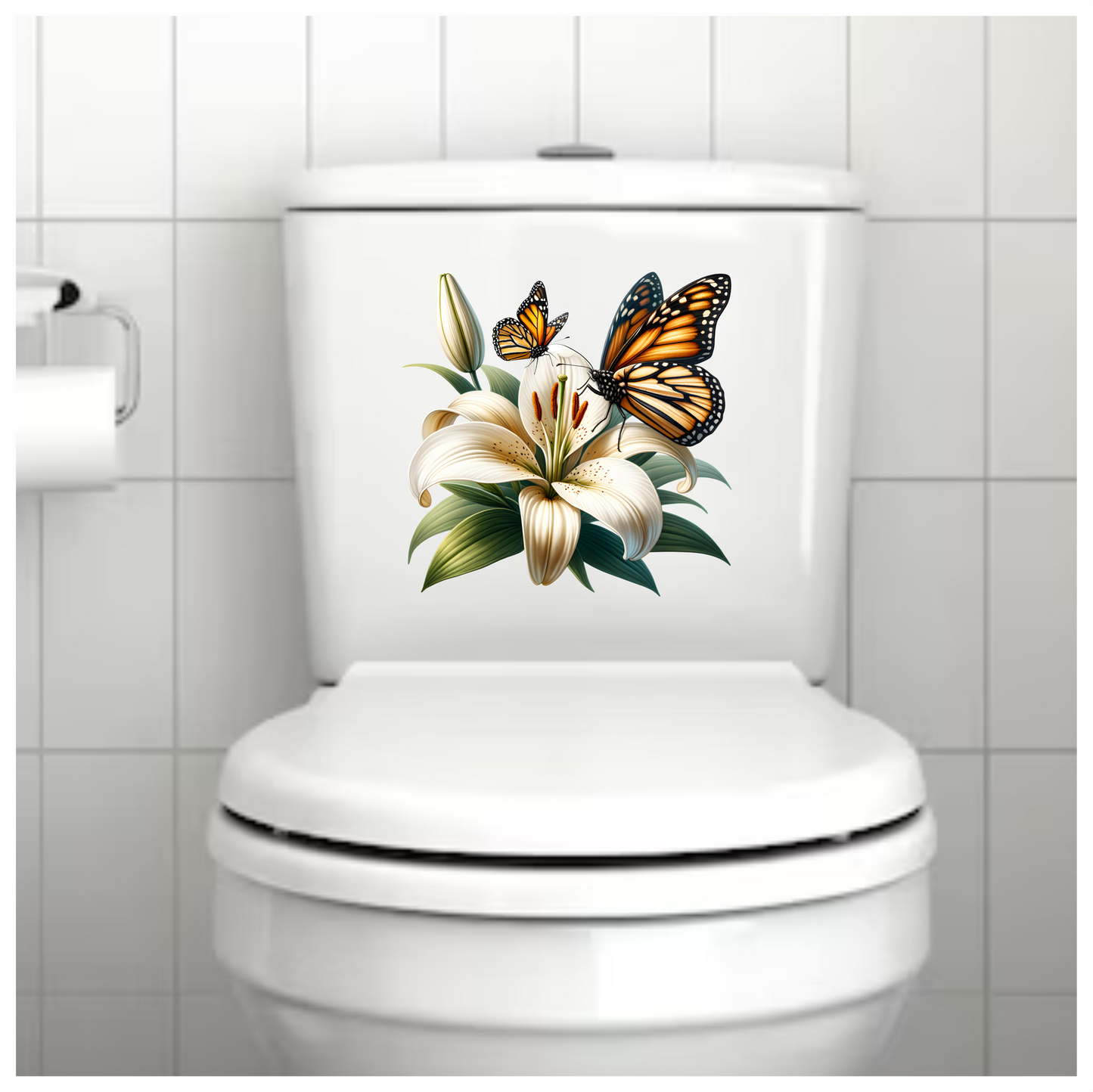 Orange Butterflies On White Flower Vinyl Sticker Decal