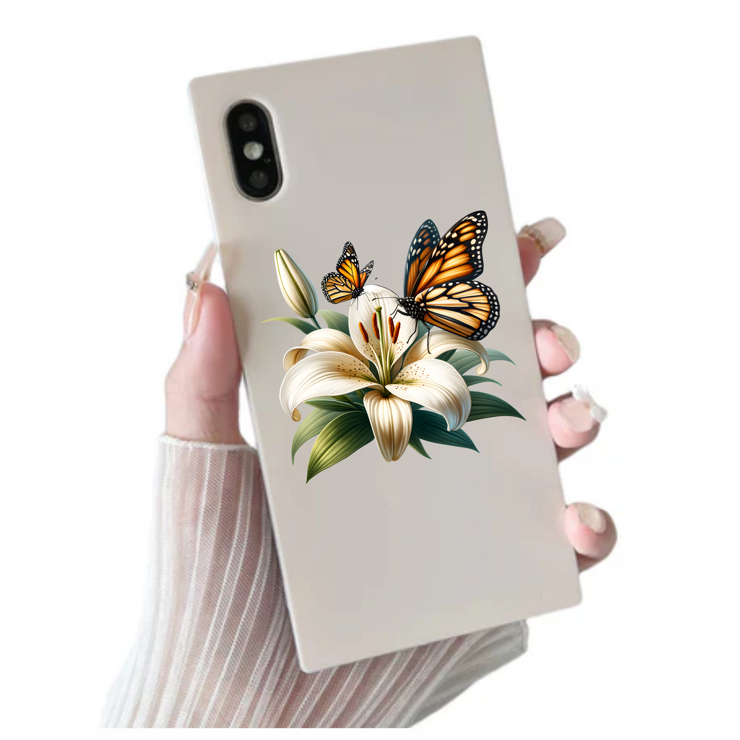 Orange Butterflies On White Flower Vinyl Sticker Decal
