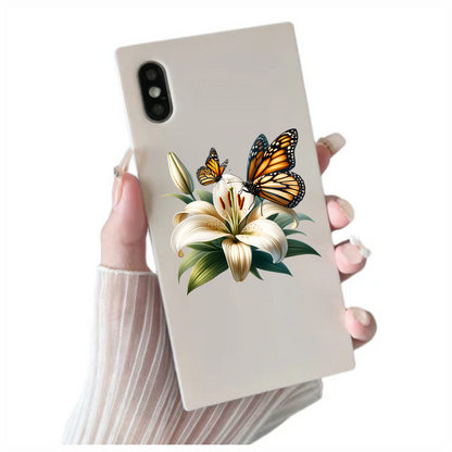Orange Butterflies On White Flower Vinyl Sticker Decal