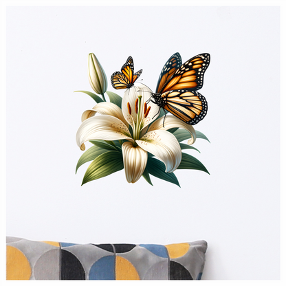 Orange Butterflies On White Flower Vinyl Sticker Decal