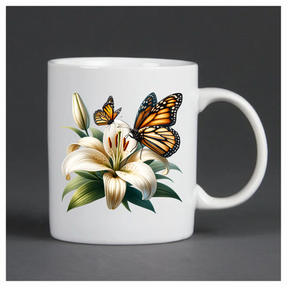 Orange Butterflies On White Flower Vinyl Sticker Decal