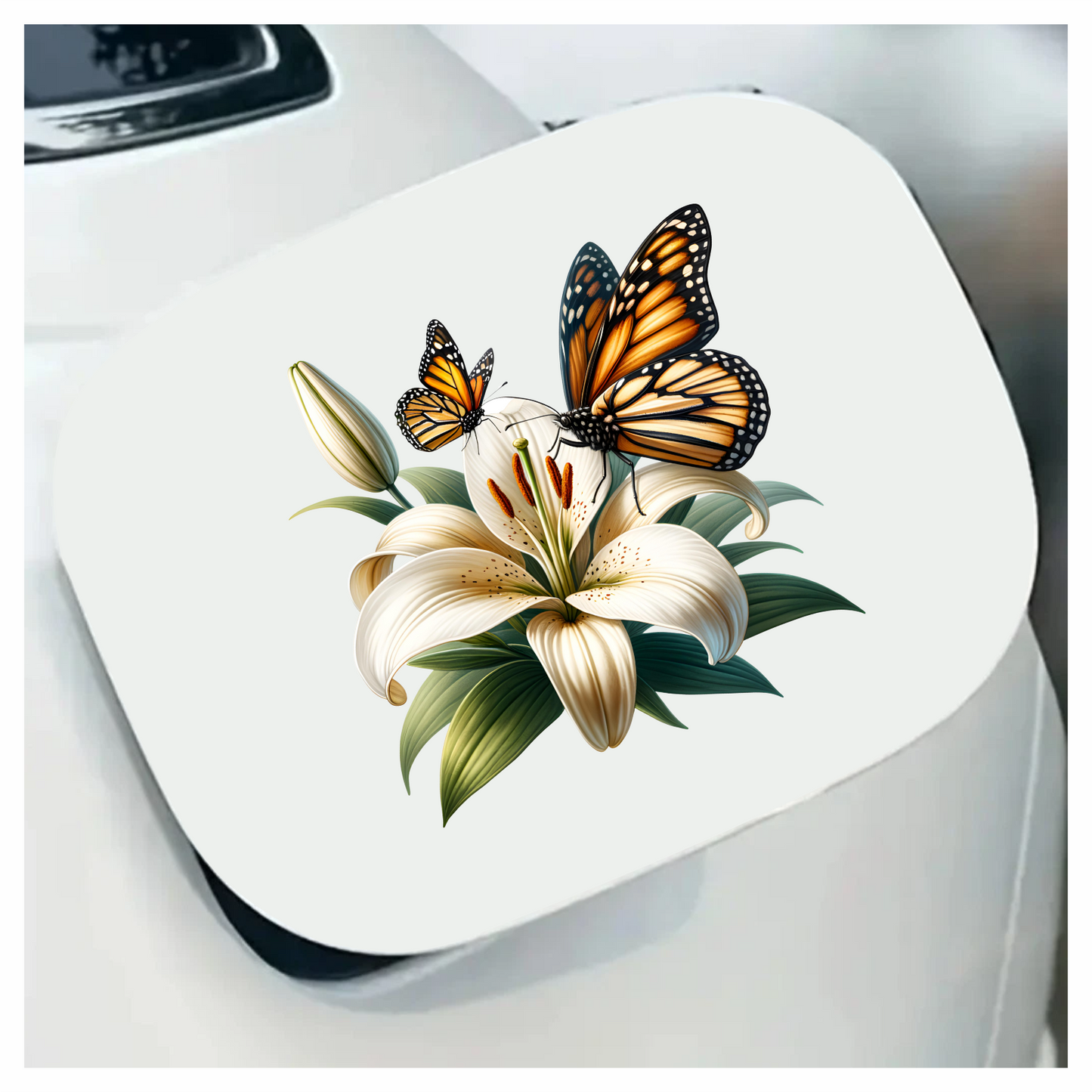 Orange Butterflies On White Flower Vinyl Sticker Decal