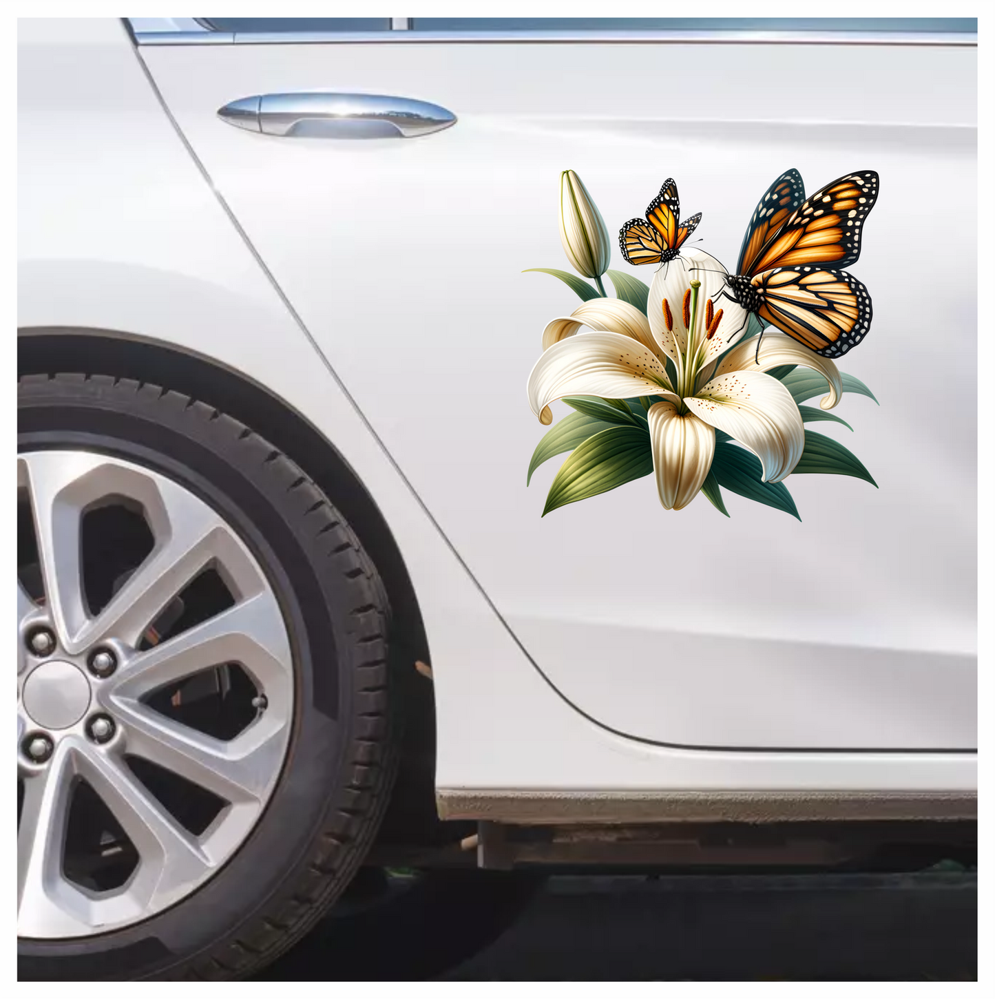 Orange Butterflies On White Flower Vinyl Sticker Decal