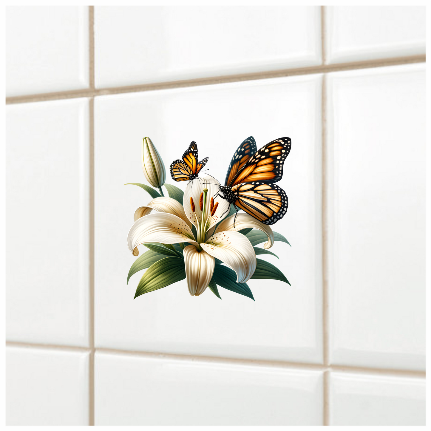 Orange Butterflies On White Flower Vinyl Sticker Decal