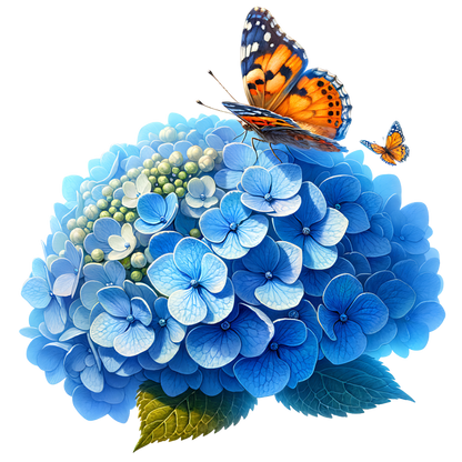 Orange Butterflies On Blue Flowers Vinyl Sticker Decal