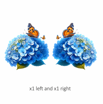 Orange Butterflies On Blue Flowers Vinyl Sticker Decal