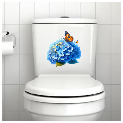 Orange Butterflies On Blue Flowers Vinyl Sticker Decal