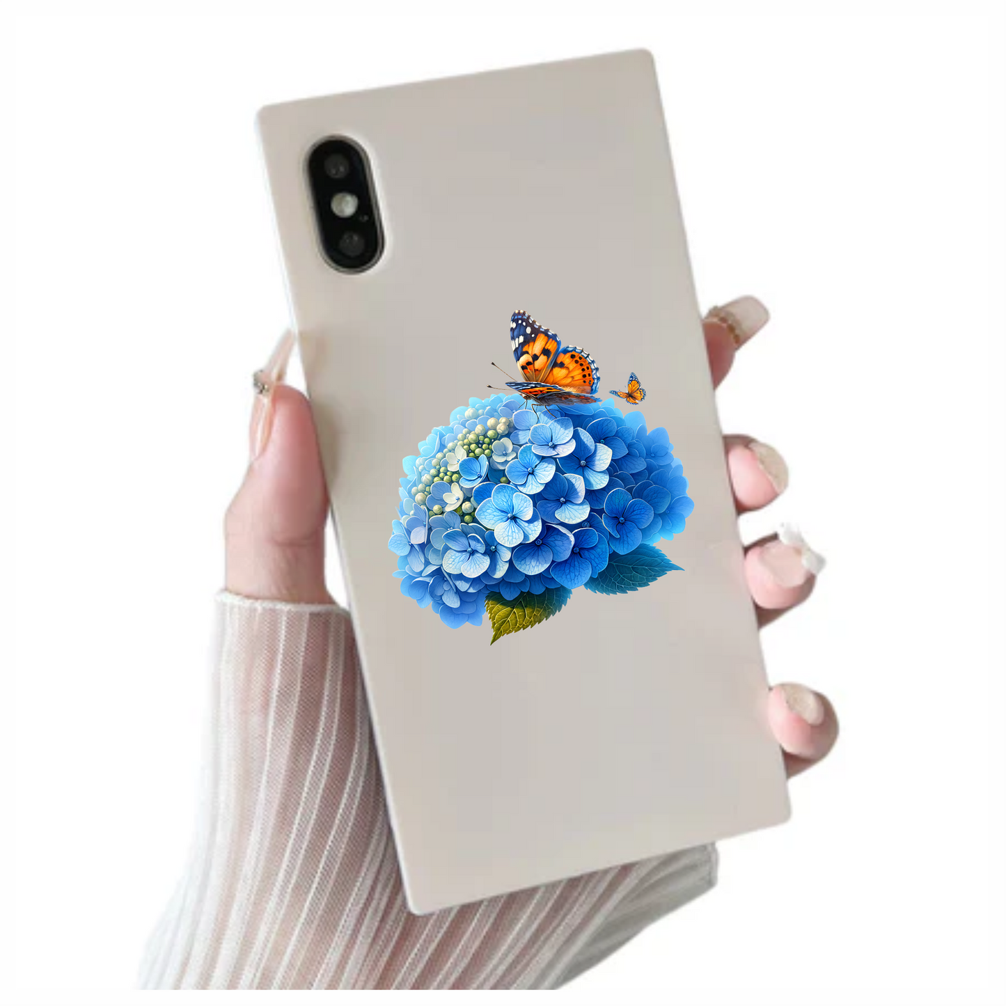 Orange Butterflies On Blue Flowers Vinyl Sticker Decal