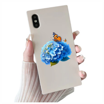 Orange Butterflies On Blue Flowers Vinyl Sticker Decal