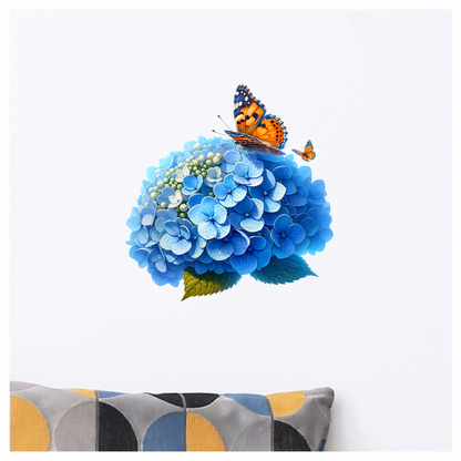 Orange Butterflies On Blue Flowers Vinyl Sticker Decal