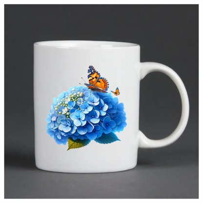 Orange Butterflies On Blue Flowers Vinyl Sticker Decal