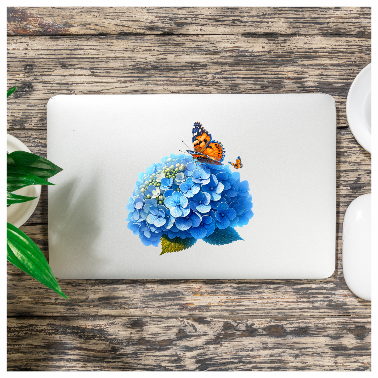 Orange Butterflies On Blue Flowers Vinyl Sticker Decal