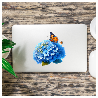 Orange Butterflies On Blue Flowers Vinyl Sticker Decal