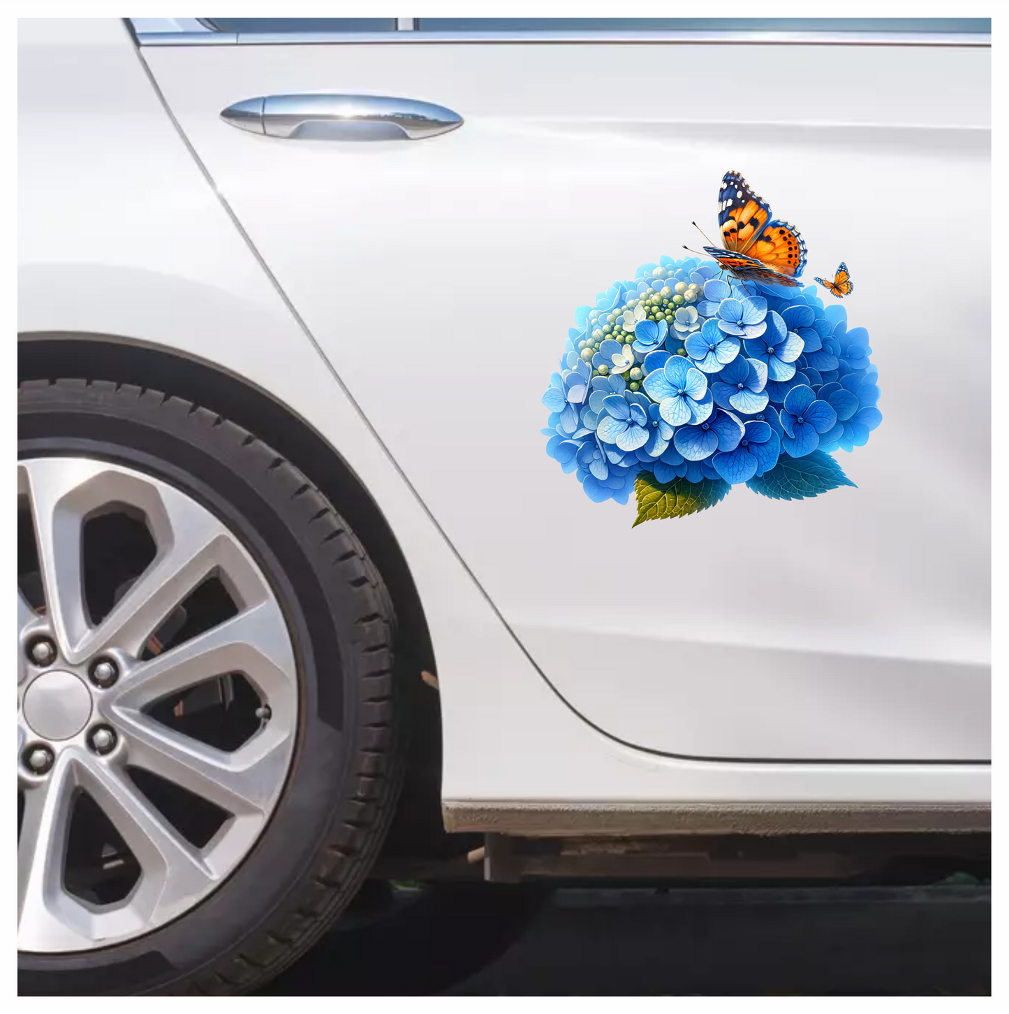 Orange Butterflies On Blue Flowers Vinyl Sticker Decal