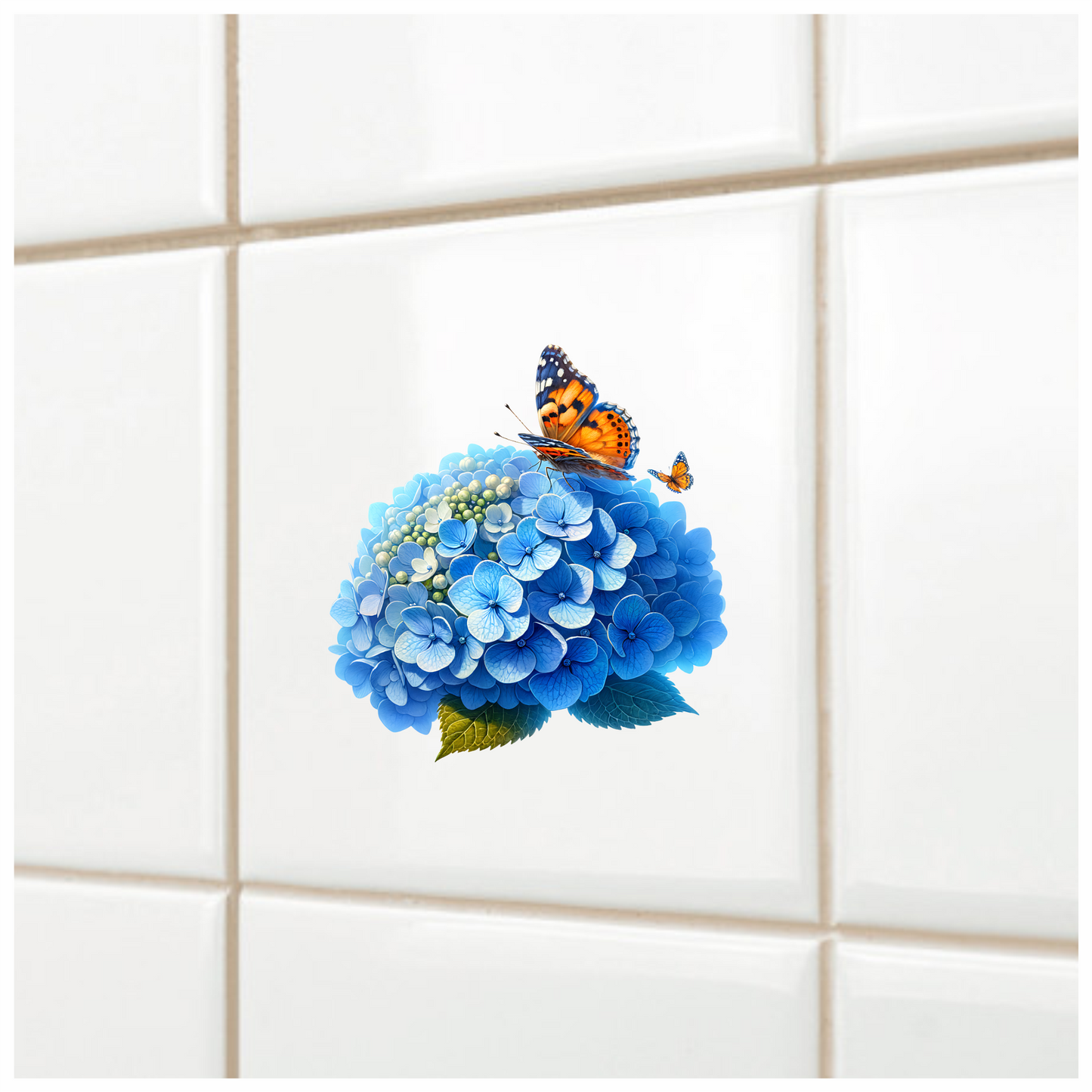 Orange Butterflies On Blue Flowers Vinyl Sticker Decal
