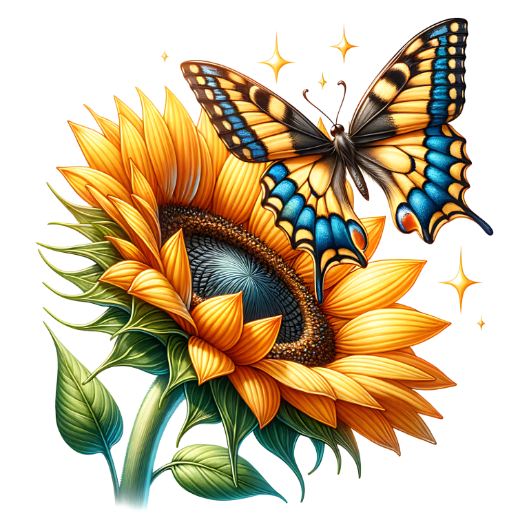 Yellow Butterfly On Sunflower Flower Vinyl Sticker Decal