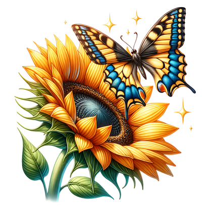 Yellow Butterfly On Sunflower Flower Vinyl Sticker Decal