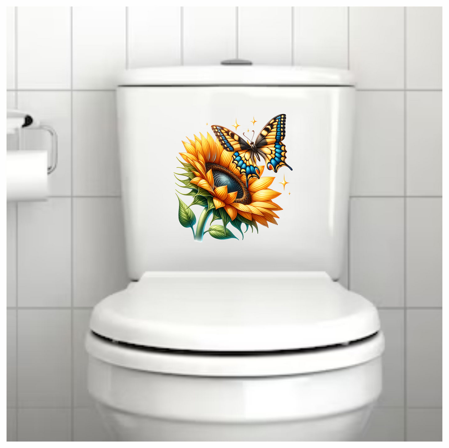 Yellow Butterfly On Sunflower Flower Vinyl Sticker Decal