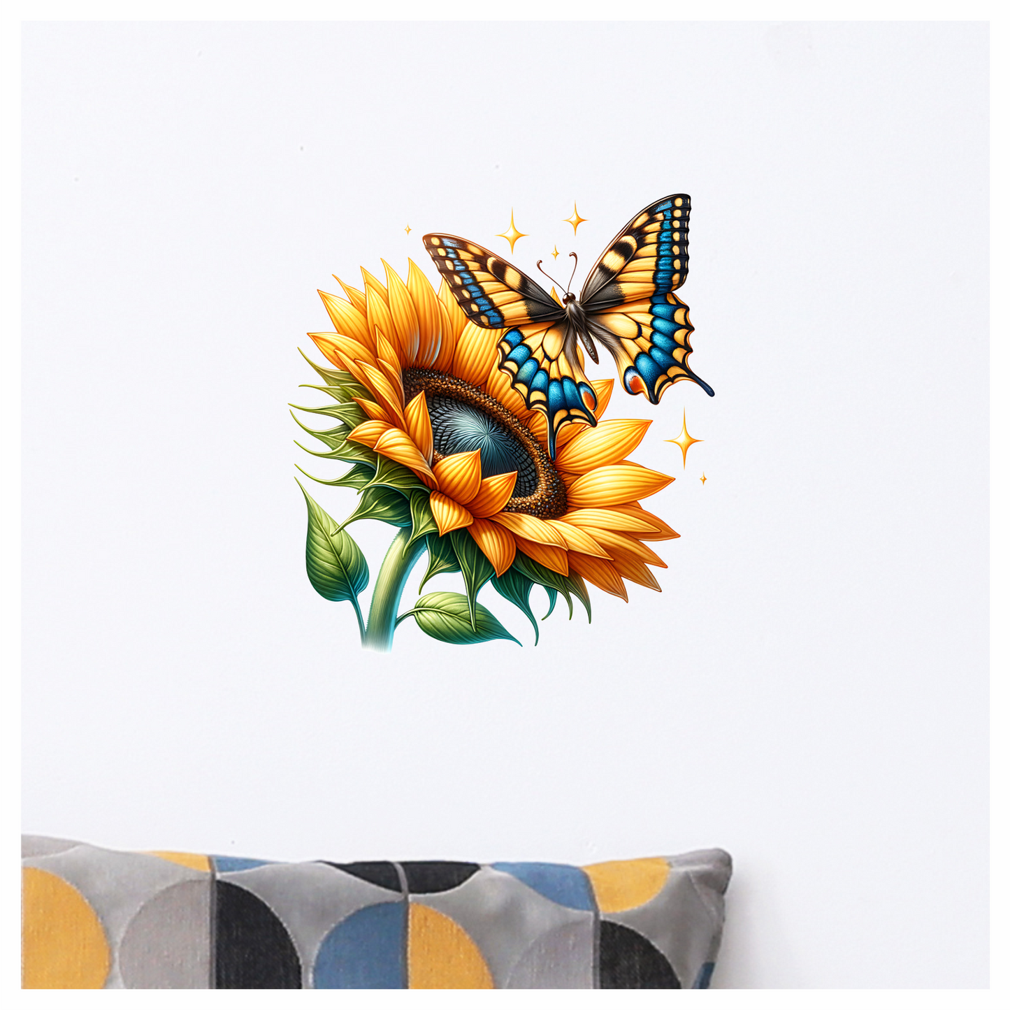 Yellow Butterfly On Sunflower Flower Vinyl Sticker Decal