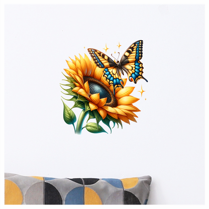 Yellow Butterfly On Sunflower Flower Vinyl Sticker Decal