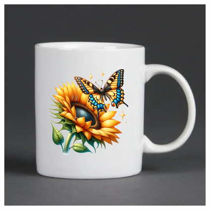Yellow Butterfly On Sunflower Flower Vinyl Sticker Decal