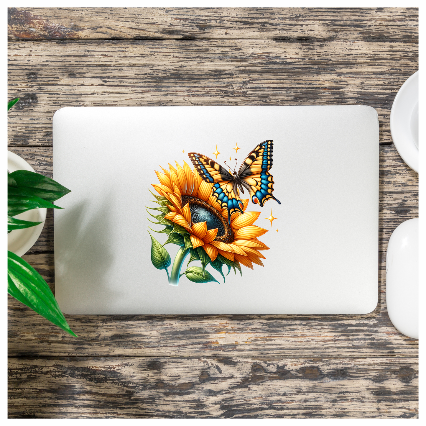 Yellow Butterfly On Sunflower Flower Vinyl Sticker Decal
