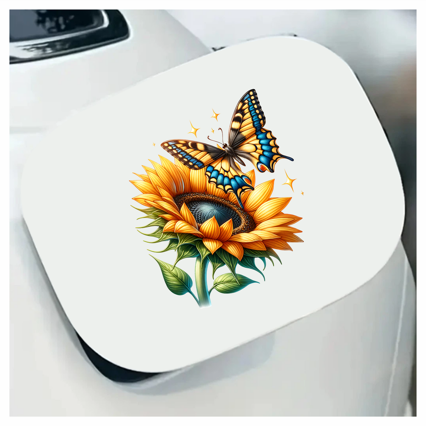 Yellow Butterfly On Sunflower Flower Vinyl Sticker Decal