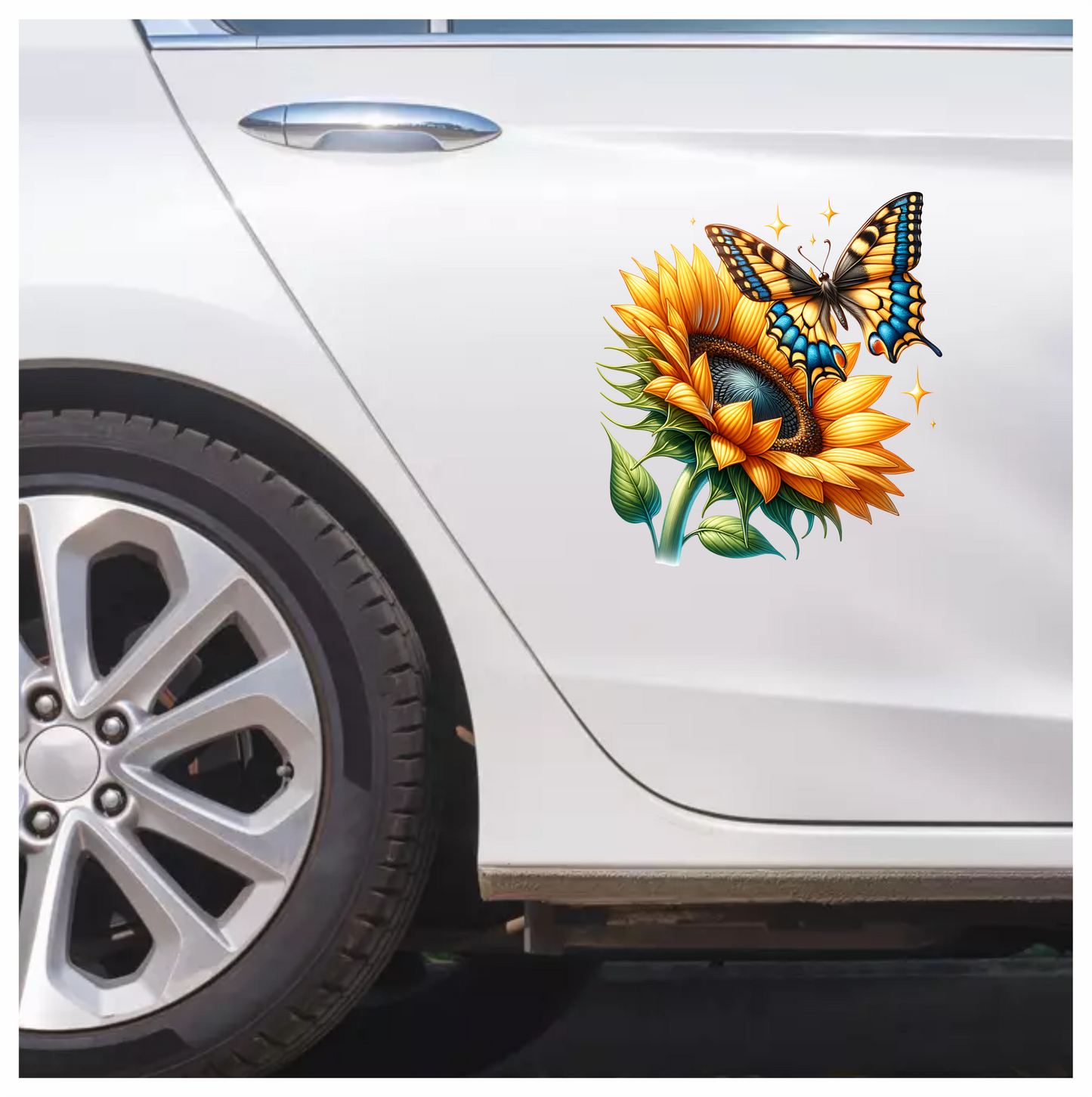 Yellow Butterfly On Sunflower Flower Vinyl Sticker Decal