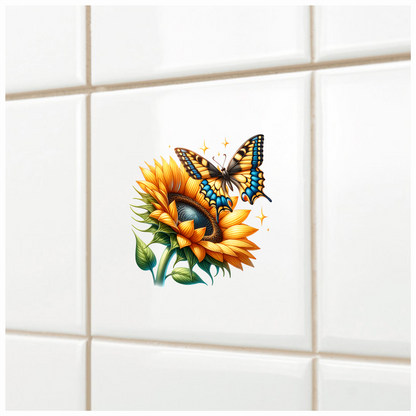 Yellow Butterfly On Sunflower Flower Vinyl Sticker Decal