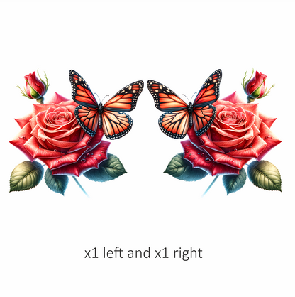 Orange Butterfly On Red Rose Vinyl Sticker Decal