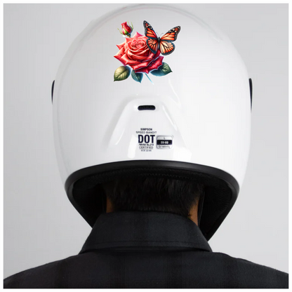 Orange Butterfly On Red Rose Vinyl Sticker Decal