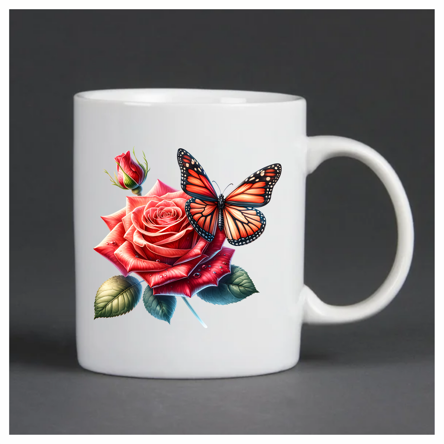 Orange Butterfly On Red Rose Vinyl Sticker Decal
