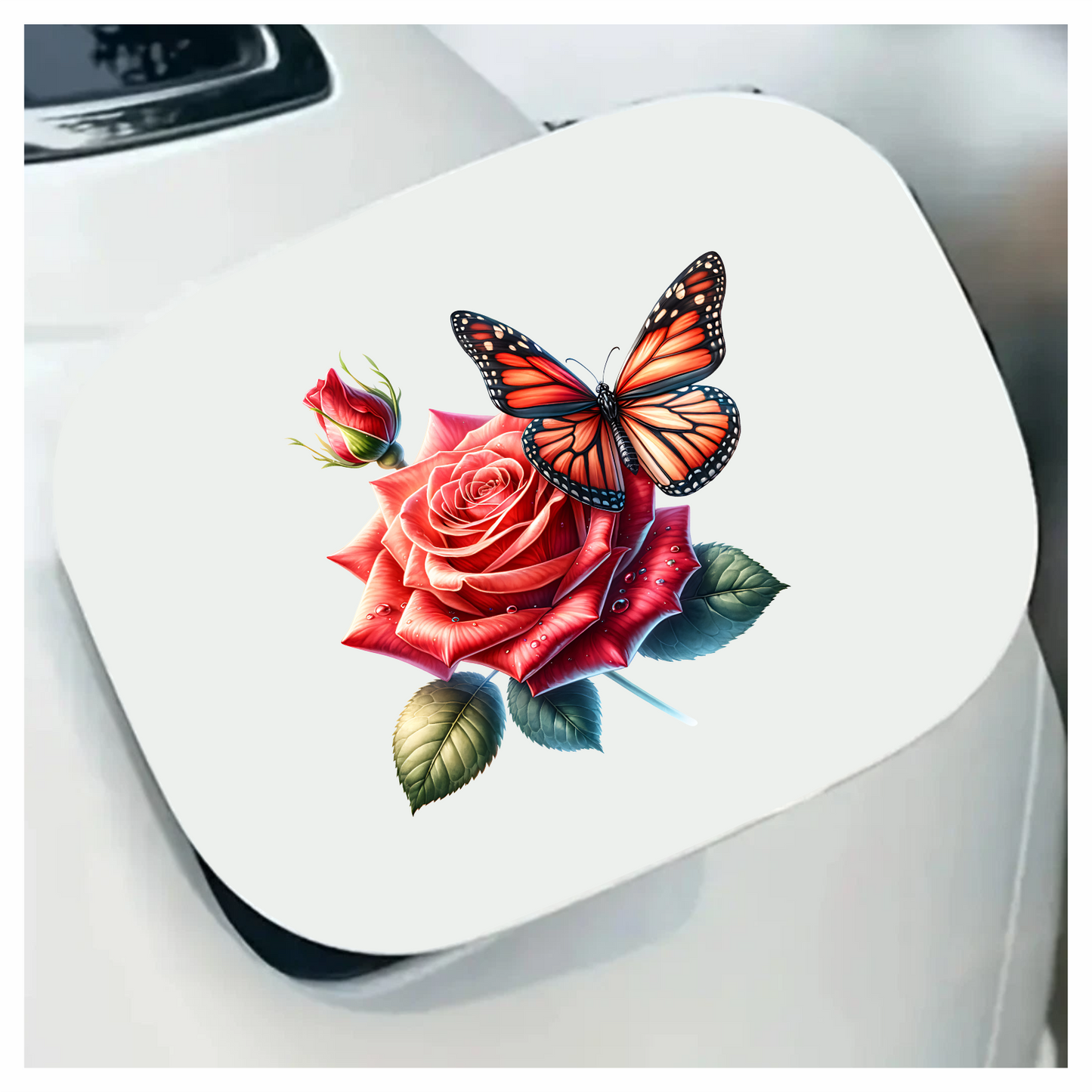 Orange Butterfly On Red Rose Vinyl Sticker Decal