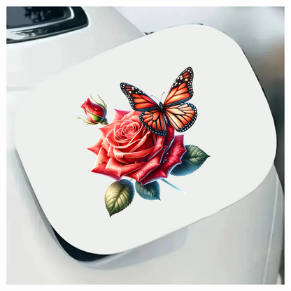 Orange Butterfly On Red Rose Vinyl Sticker Decal