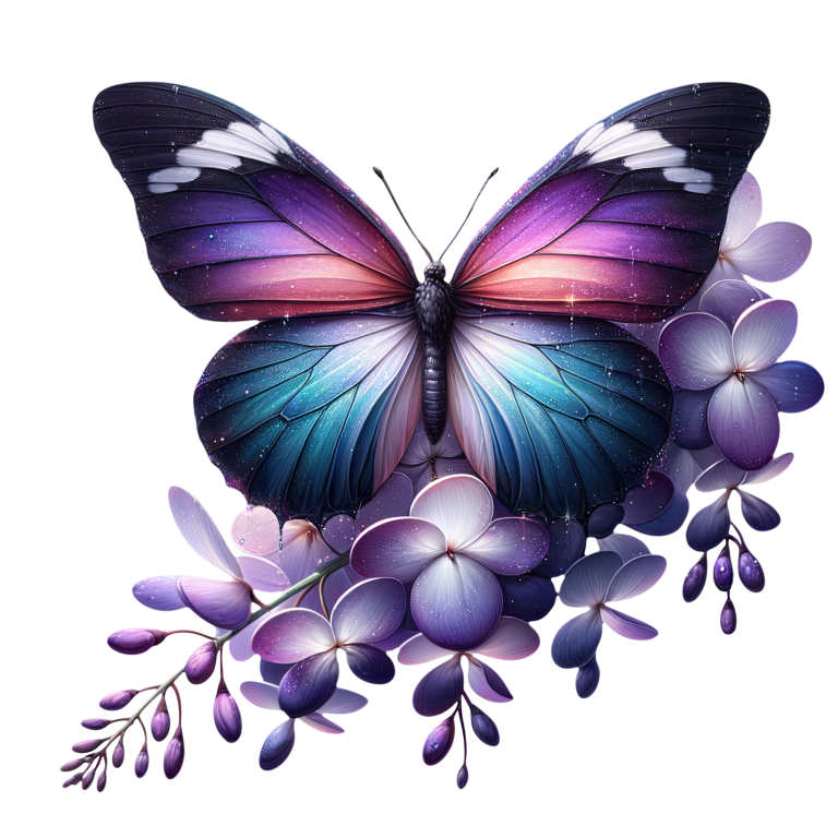 Purple Butterfly On Purple Flowers Vinyl Sticker Decal