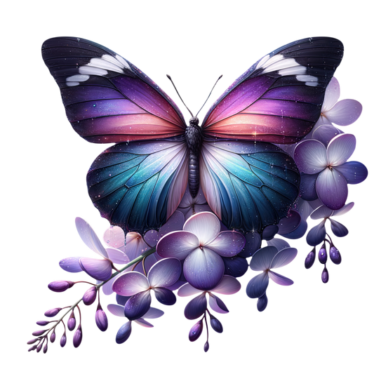 Purple Butterfly On Purple Flowers Vinyl Sticker Decal
