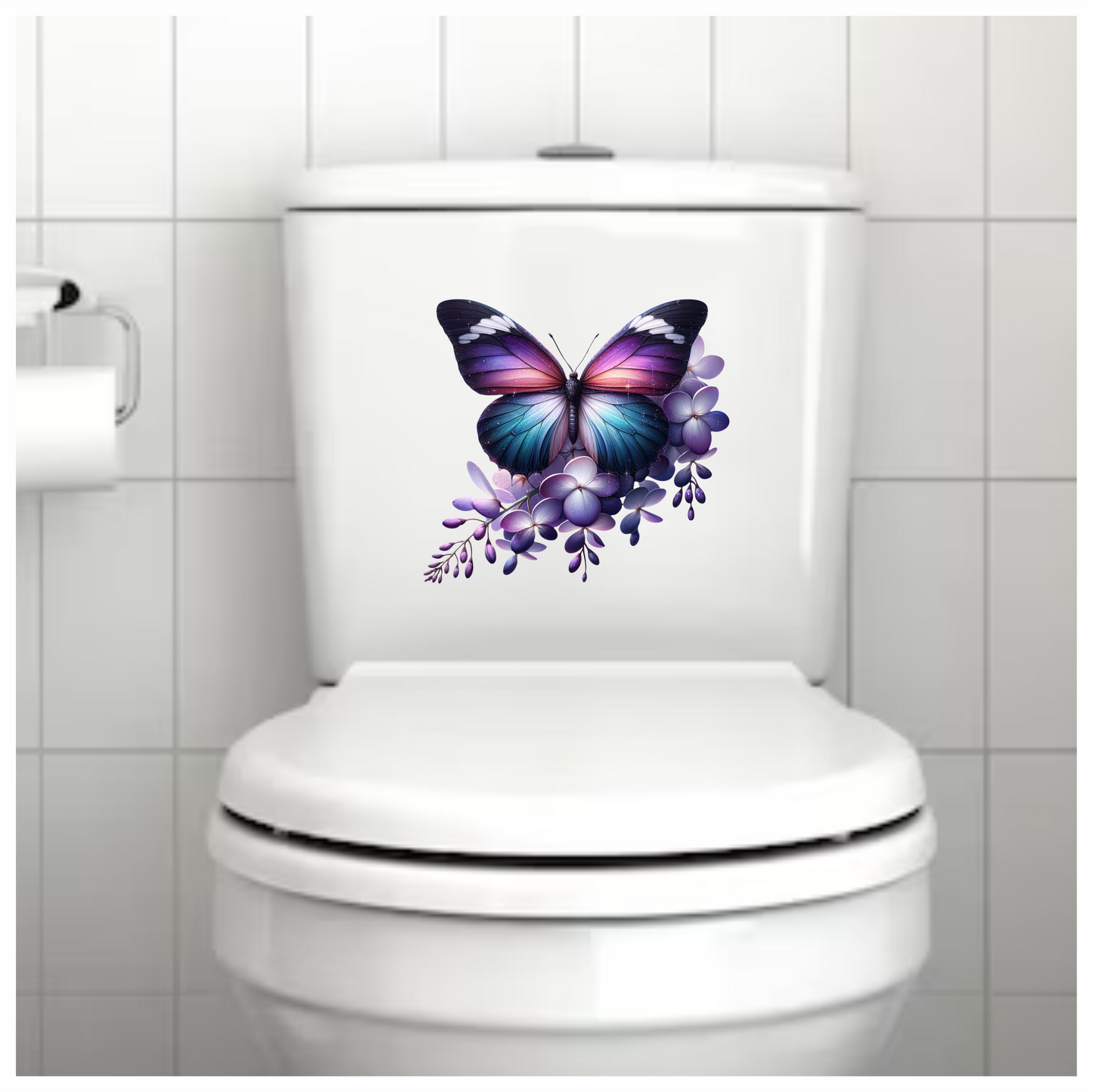 Purple Butterfly On Purple Flowers Vinyl Sticker Decal