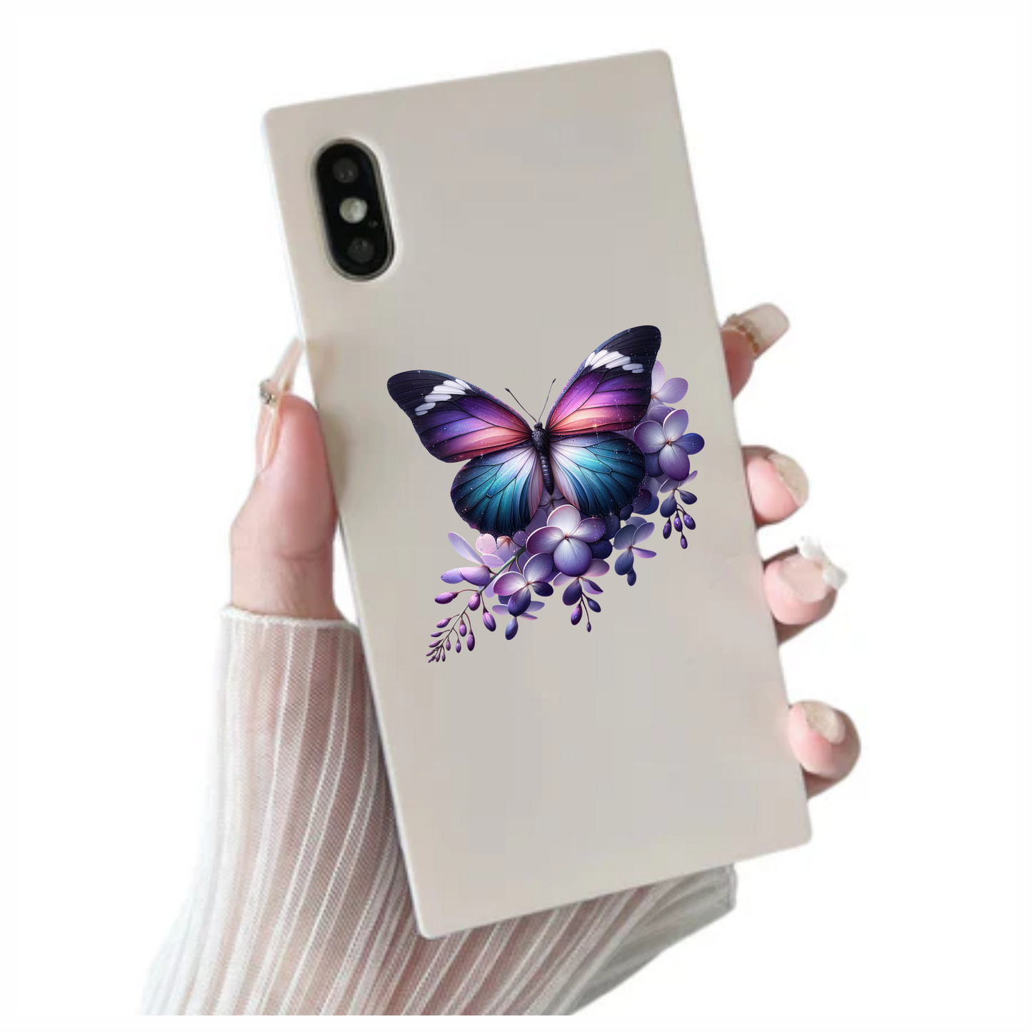 Purple Butterfly On Purple Flowers Vinyl Sticker Decal