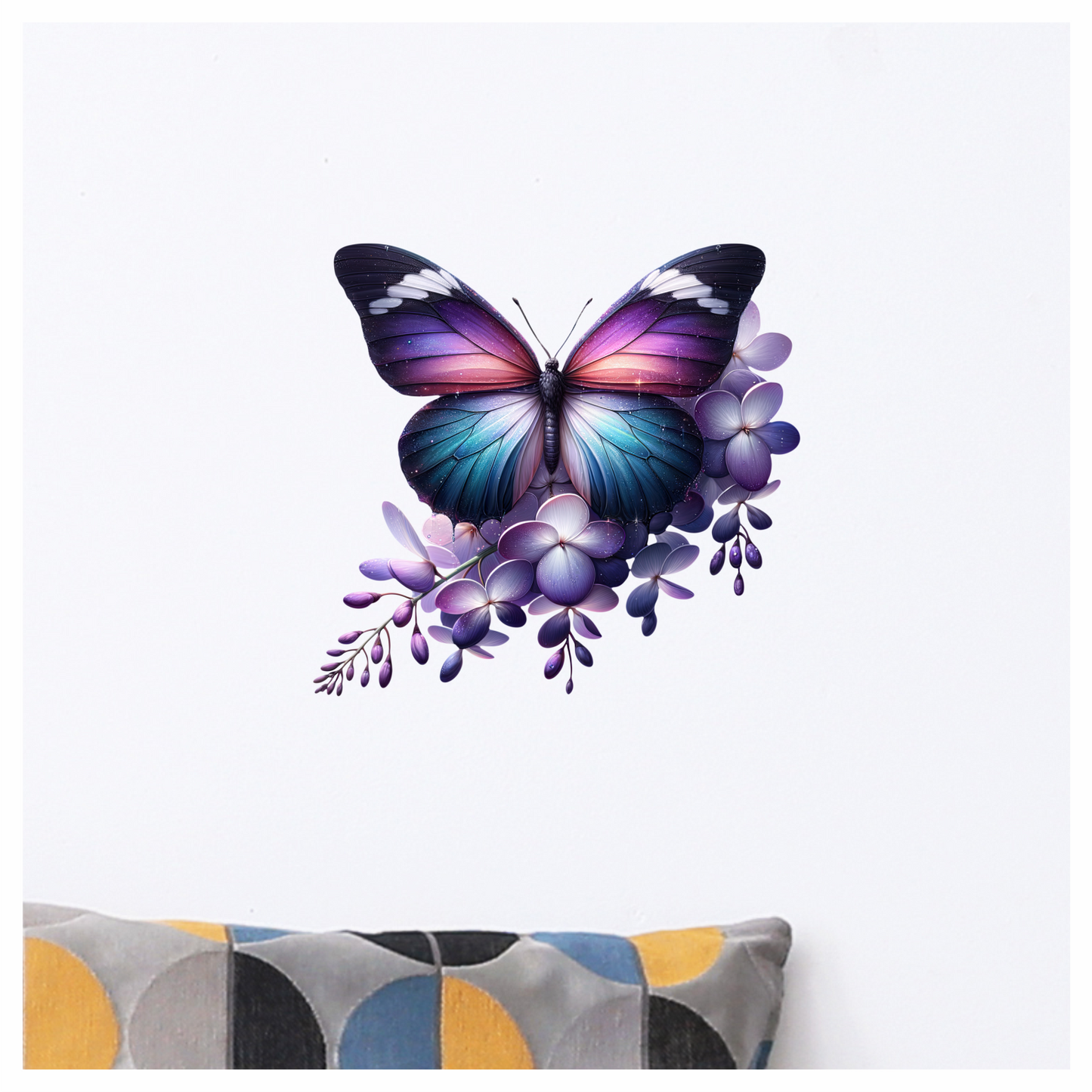 Purple Butterfly On Purple Flowers Vinyl Sticker Decal