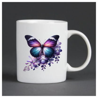 Purple Butterfly On Purple Flowers Vinyl Sticker Decal