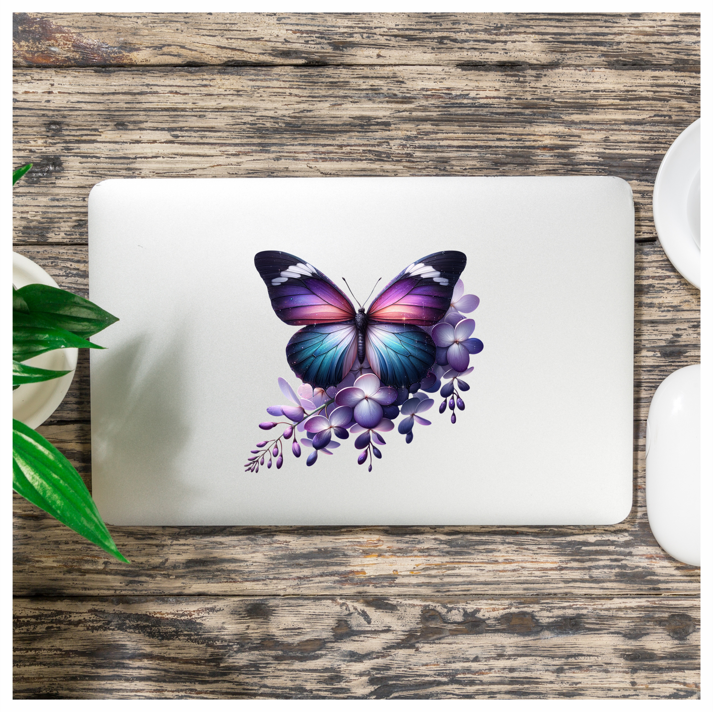 Purple Butterfly On Purple Flowers Vinyl Sticker Decal