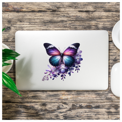 Purple Butterfly On Purple Flowers Vinyl Sticker Decal