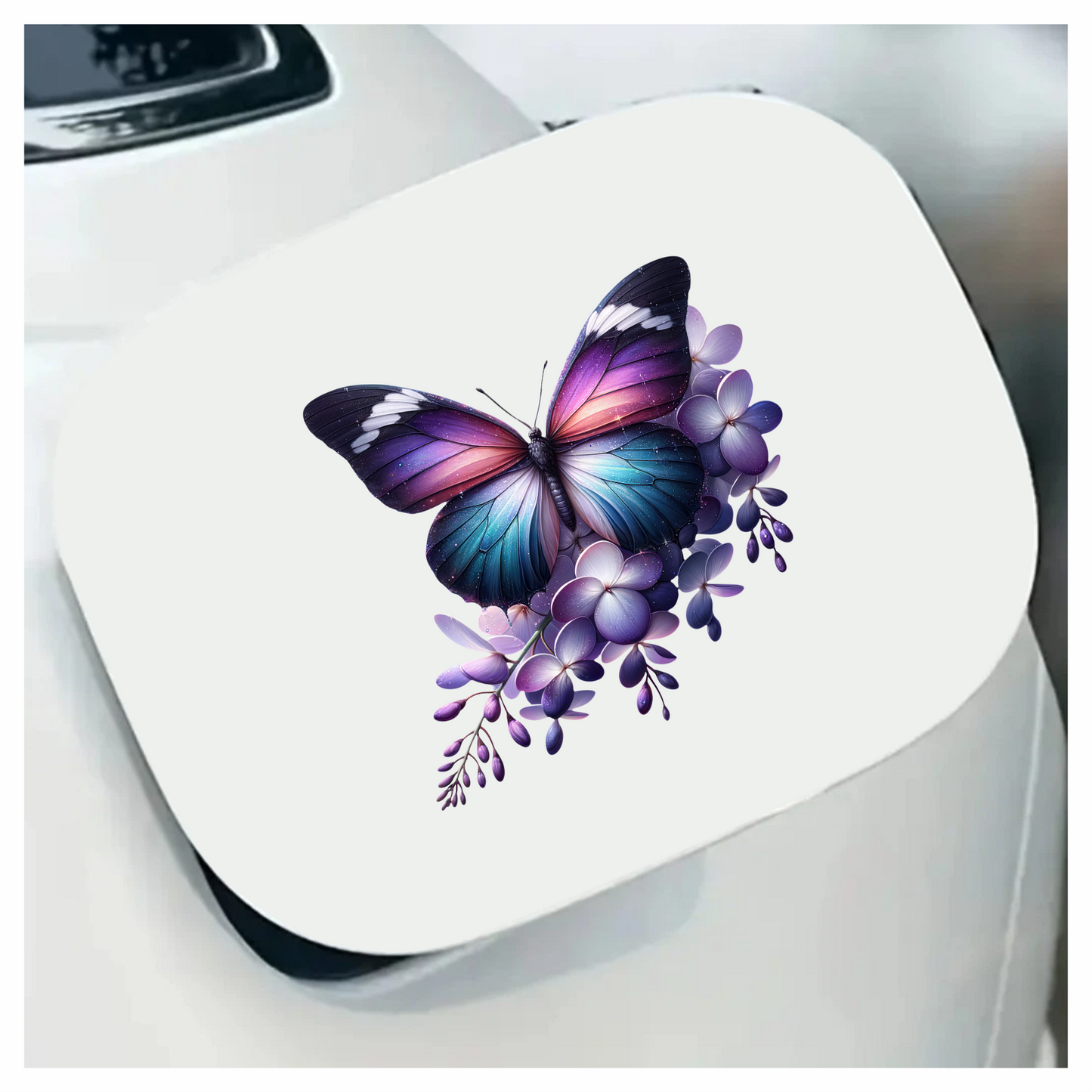 Purple Butterfly On Purple Flowers Vinyl Sticker Decal