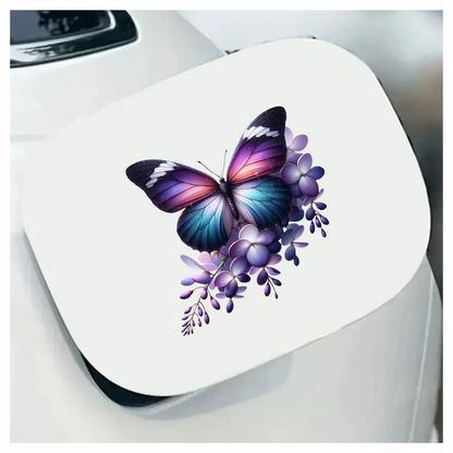 Purple Butterfly On Purple Flowers Vinyl Sticker Decal