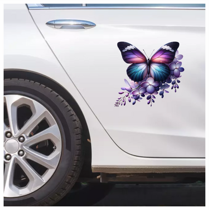 Purple Butterfly On Purple Flowers Vinyl Sticker Decal