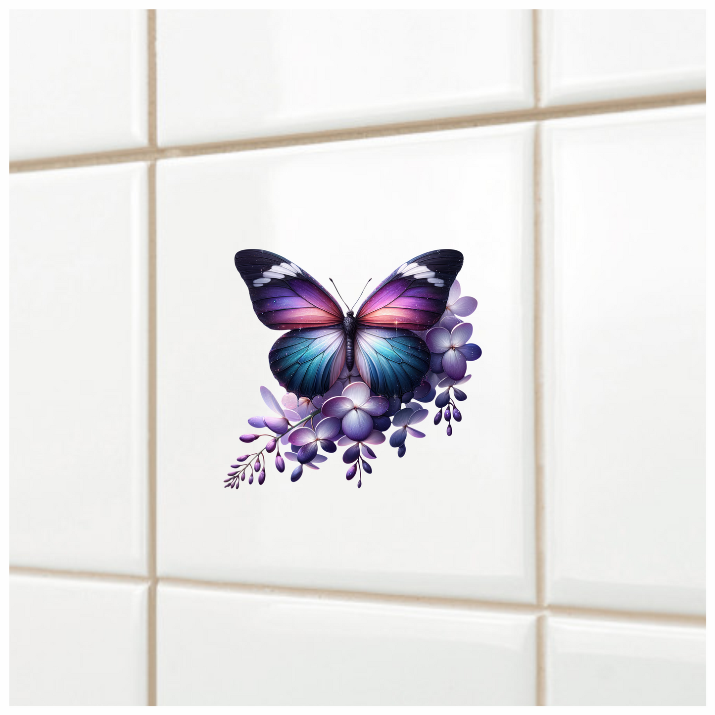 Purple Butterfly On Purple Flowers Vinyl Sticker Decal