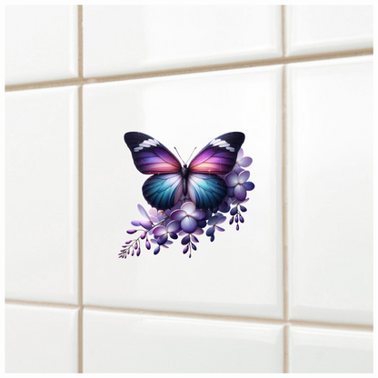 Purple Butterfly On Purple Flowers Vinyl Sticker Decal