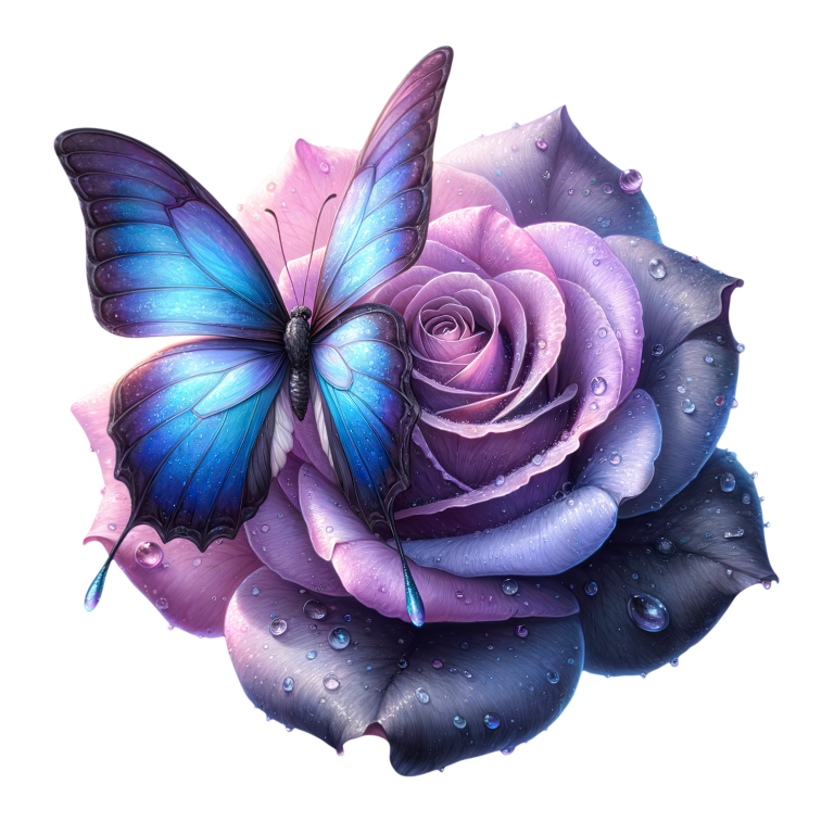 Blue Butterfly On Purple Rose Vinyl Sticker Decal